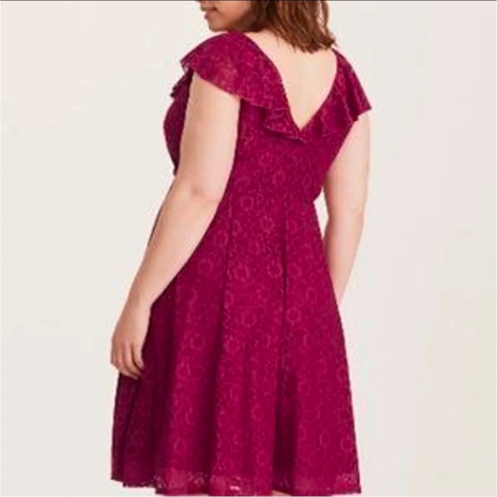 Torrid Skater Ruffled Berry Red Lace Dress NWT SZ 2 (18–20) - Picture 3 of 11